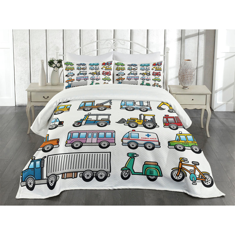 Ambesonne Ambensonne Cartoon Bedspread Land Multicolor Multicolor