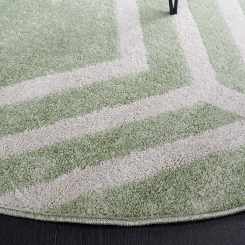 Tapis géométrique de couleur sauge / ivoire Arrietty, Rond 6 pi