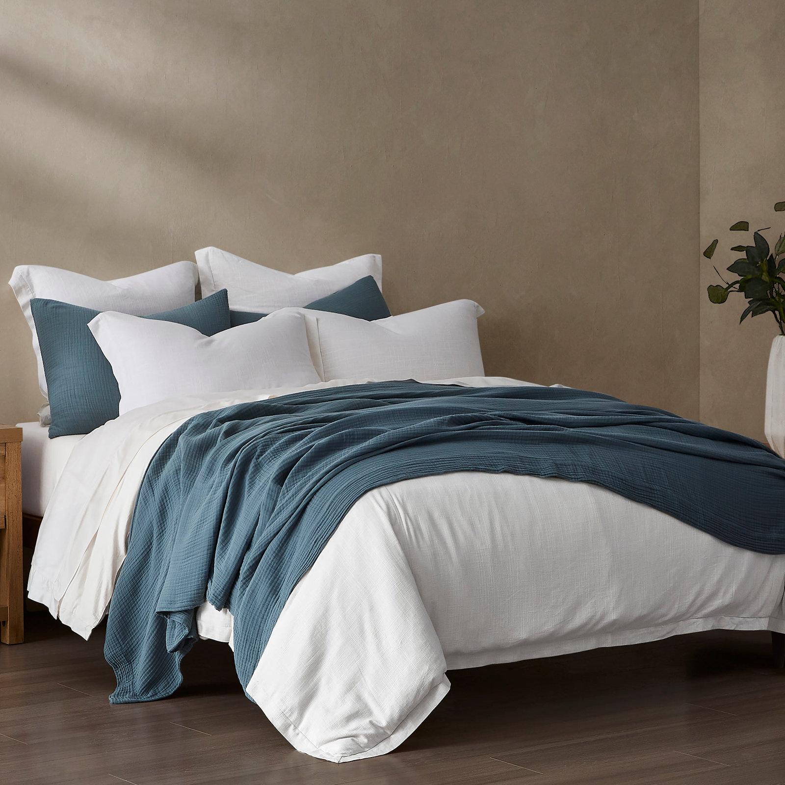 Cotton Voile Throw Blanket, Queen, Storm Blue