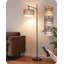 Lampe sur pied à arc avec abat-jour en rotin, télécommande et temps 5 couleurs, style bohème campagnard