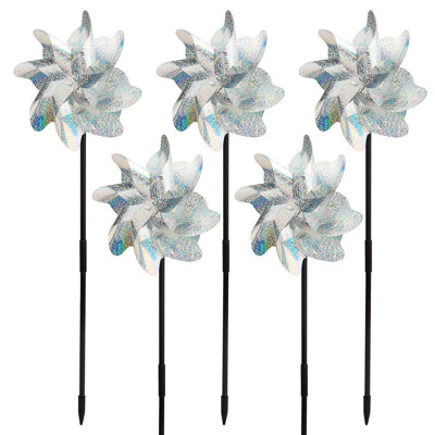 5 Pack Bird Blinder Repellent PinWheels – Sparkly Holographic Pin Wheel Spinners Scare Off Birds and Pests for Yard and Garden