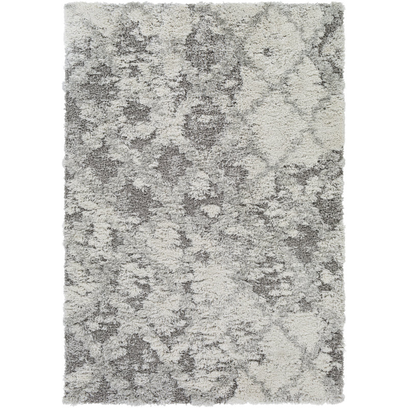 Gray Rectangular Shag Rug with Geometric Pattern