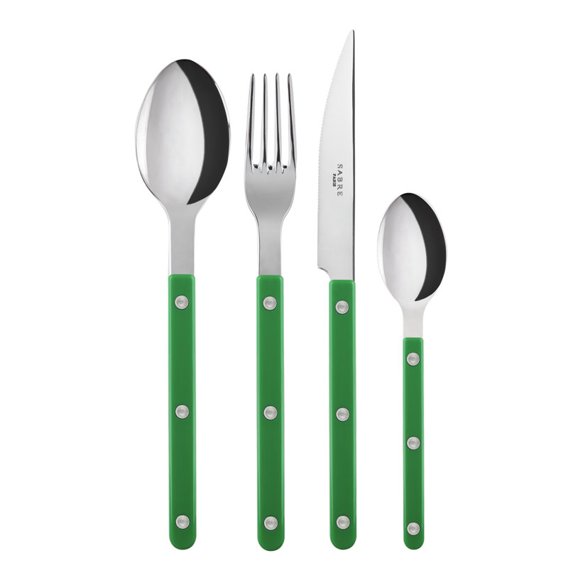 Bistrot Solid 4 - Piece Stainless Steel Flatware Set - Service for 1, Garden Green