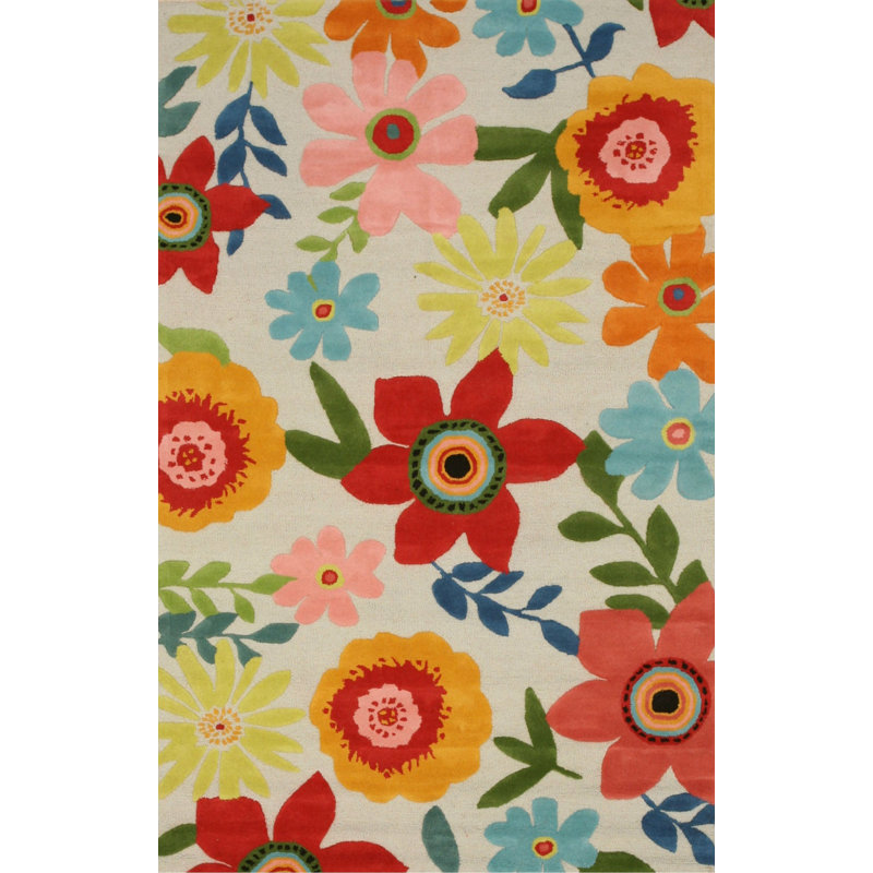 Anouk Ivory Hand Knotted Area Rug, Rectangle 5' x 8'