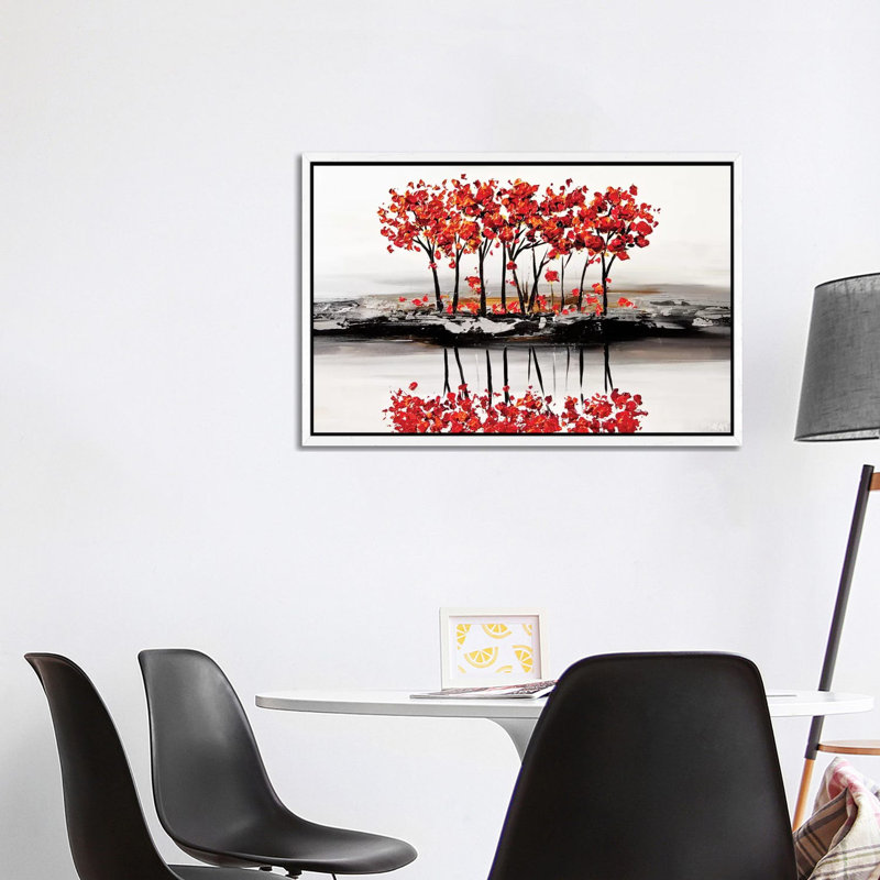 Red Blossom by Osnat Tzadok - Painting on Canvas, 66.04 cm H x 45.72 cm W, White Framed