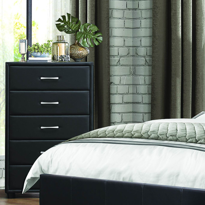 Gribble 29.5'' W 5 - Drawer Dresser, Black Vinyl