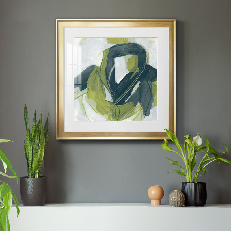 25_Verdigris Motion III - reproduction encadrée de qualité supérieure - prête à être accrochée, Cadre doré