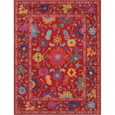 Bungalow Rose Adrith Bodrum Vintage Bohemian Floral Red Area Rug