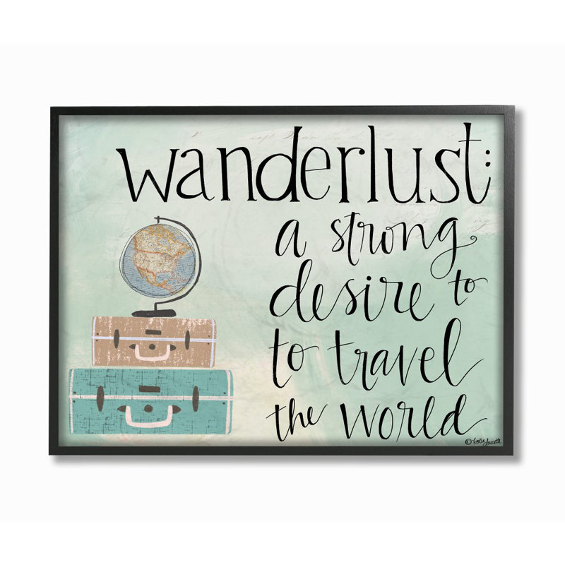 "Wanderlust", "Définitions de valises et globe", impression sur toile, H 11 po x l 14 po, Giclée encadrée noir minuit