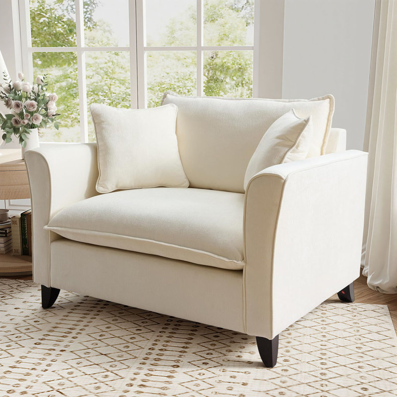 46.9" Oversized Soft Chenille Upholstered Deep Seat Accent Chair, Armchair with Plush Pillows, Beige, Beige