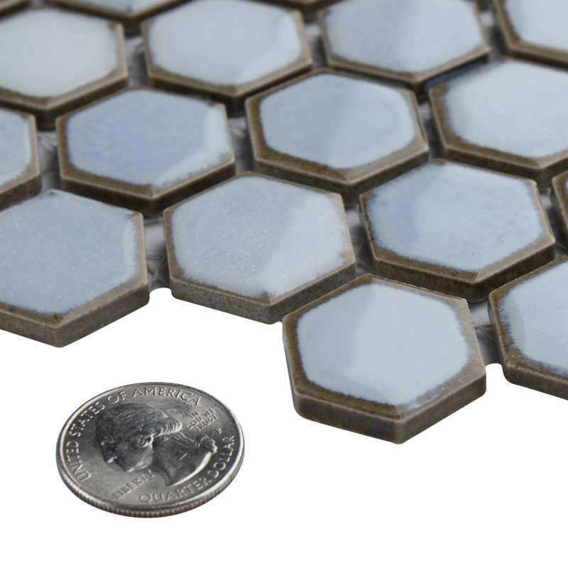 Hudson 1" x 1" Porcelain Honeycomb Mosaic Wall & Floor Tile, Frost Blue