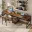 Bureau double pour deux personnes avec tablettes, poste de travail industriel pour 2 personnes avec tablettes de rangement, bureau d'écriture pour bureau personnel