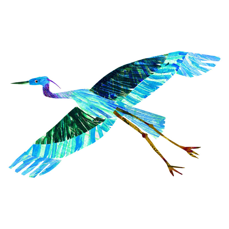 Flying High Blue Heron by Eric Carle - Painting on Canvas, 30cm H x 46cm W