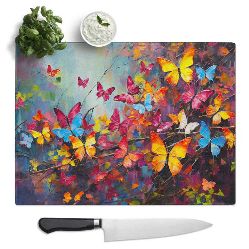 Butterfly Impressionism No.2  Glass Chopping Board