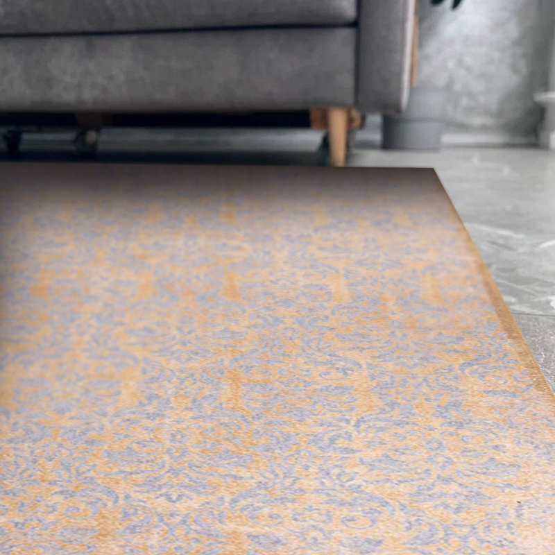 Tapis jaune gris à motif rétro, Rond 5 pi