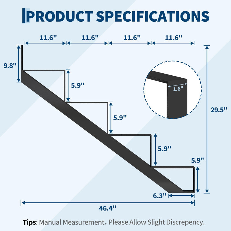 Ensemble de 2 limons d'escalier robustes en acier - 4 marches renforcées avec pieds de support - Structure intérieure / extérieure résistante à la corrosion, capacité maximale de 600 lb