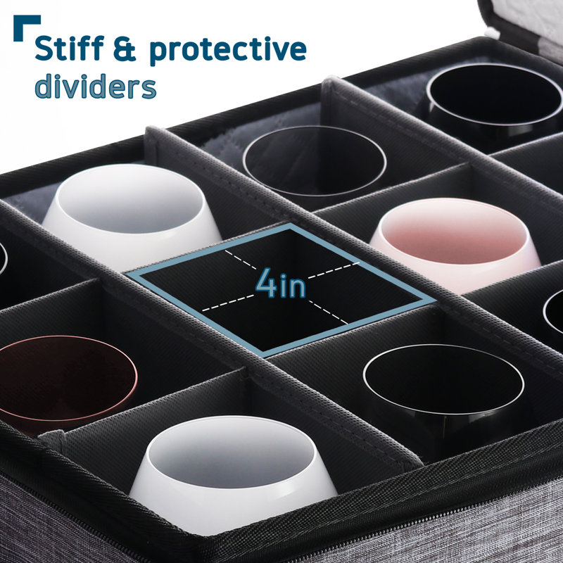 Hard Shell Wine Glass/Stemware Storage Box with Dividers, Gray, Pack of 1