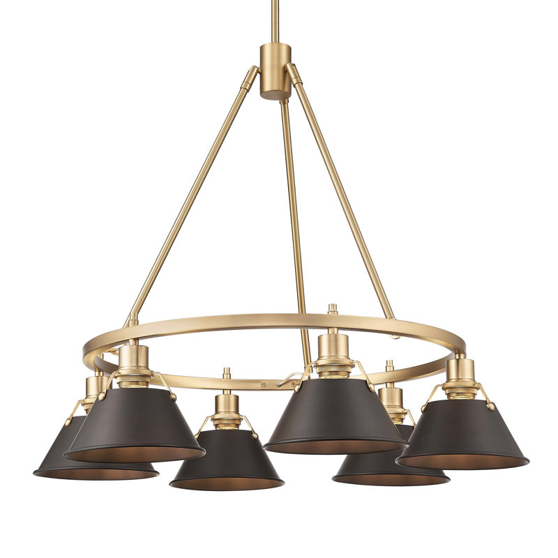 Felda 6 - Light Steel Dimmable Cone Chandelier, Brushed Champagne Bronze, Rubbed Bronze