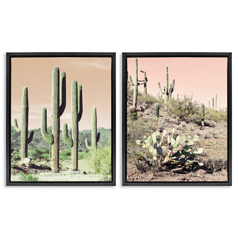 «Saguaro Cactus Desertscape», ensemble de 2 toiles flottantes encadrées par Susan Bryant, Cadre flottant noir de jais