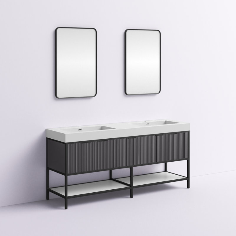 71.7'' Double Bathroom Vanity with Stone Top, Gray