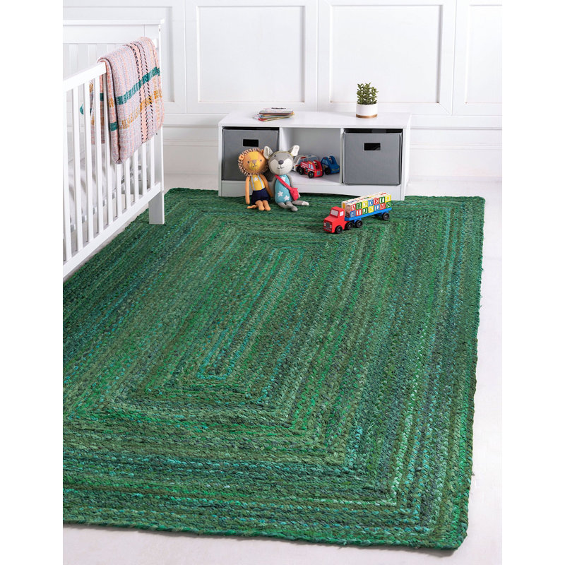 Tapis vert en coton tressé à la main Awena, Rectangle 5 pi 1 po x 8 pi