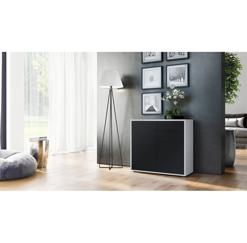 Canica 2 - Door Standard Accent Cabinet, White Matt/Black Matt