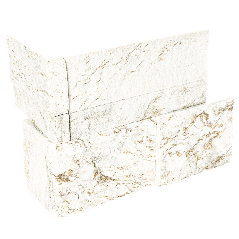 Carrelage mural de coin en pierre naturelle à façade divisée 9 po x 18 po RidgeStaks, Blanc impérial