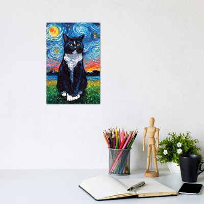 Tuxedo Cat Night by Aja Trier - Wrapped Canvas Painting