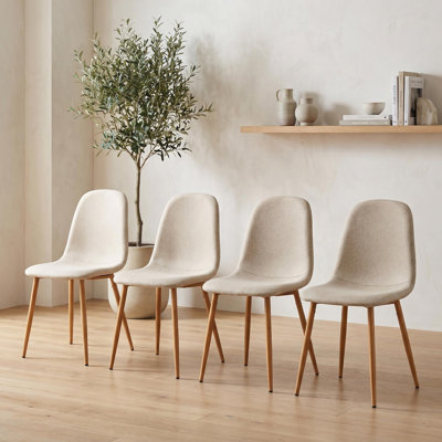 Ensemble de chaises de salle à manger de style Mid-Century sans accoudoirs 4, revêtu de tissu brossé, avec pieds en métal, parfait pour la cuisine, la salle à manger, le bureau ou le restaurant, beige