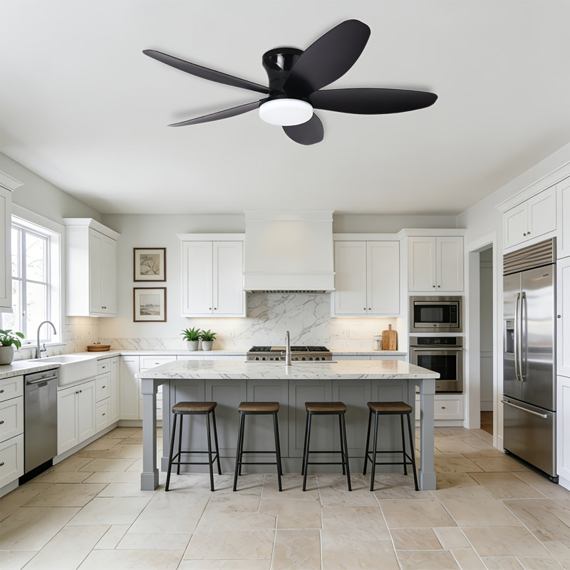 36" Ceiling Fans with Lights, Low-Profile Ceiling Fan with Light and Remote Control, Flush Mount, Reversible, Dimmable, Quiet, Black Ceiling Fan for Bedroom