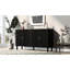 Buffet noir moderne de 58 pouces de large avec portes à motif ondulé, armoire de rangement de 32 po de hauteur avec tablettes réglables et poignées en métal, noir-427520441