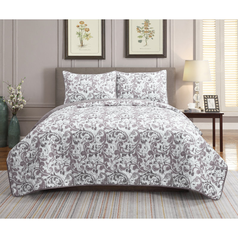 Ensemble de courtepointe réversible Alyn, Lilas poussiéreux, Courtepointe simple + 1 Taie décorative