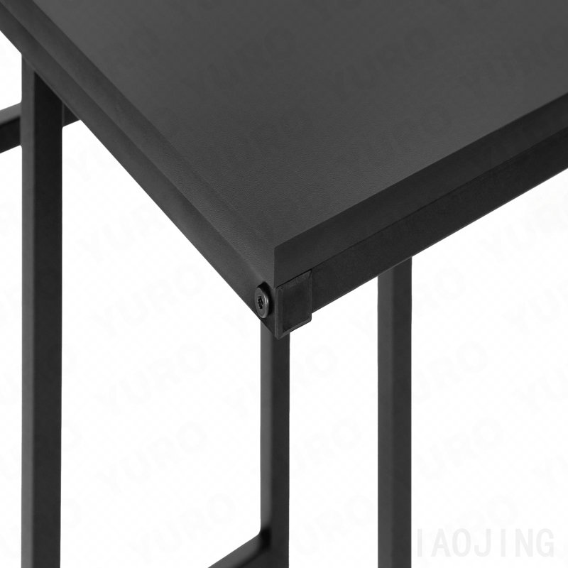 Table d'appoint latérale en forme de C en stratifié noir et métal, Black