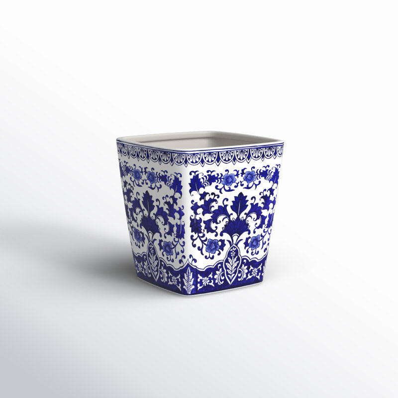 Blue Garden and Camelia Garden Planter, 10" H x 10" W x 10" D