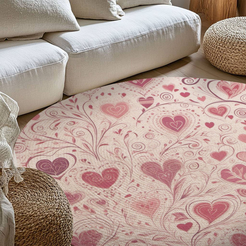 Tapis tressé Sweet Pink Love Bursts, Rond 5 pi