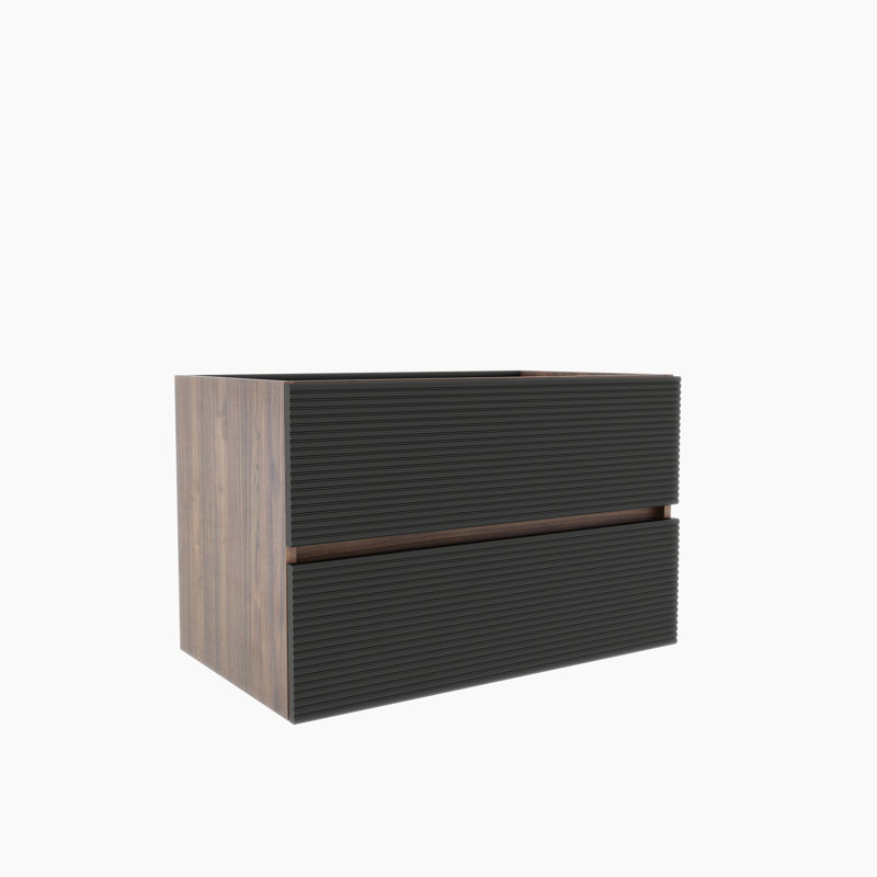 Meuble-lavabo flottant moderne de 30 pi avec deux tiroirs noirs, panneaux de qualité E1, charnières silencieuses, poignée dissimulée pour meuble-lavabo mural, épissure couleur noyer, finition laquée E0, rembourrage, 50000