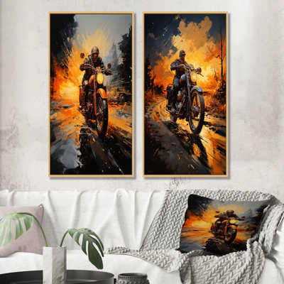 Yellow Dirt Bike Adventure - Motorcycle Canvas Prints Set Of 2