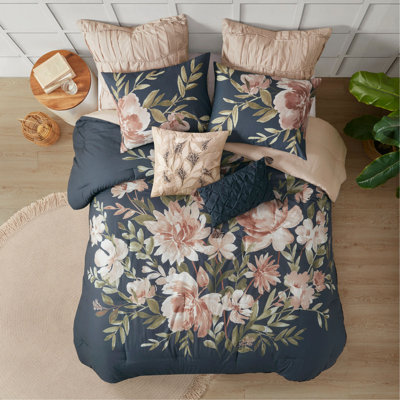Ensemble d'édredon en coton 8 pièces bleu marine