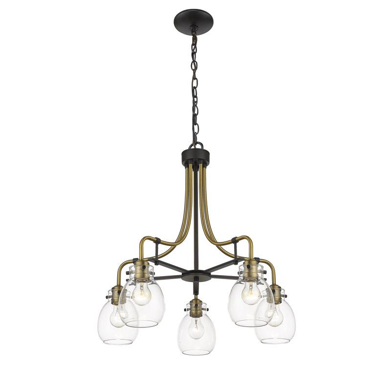 Lustre classique/traditionnel à 5 lumières Lang, Noir mat / laiton vieilli