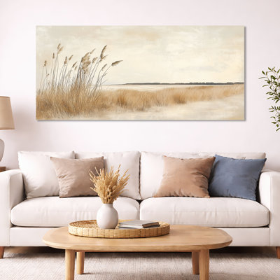 Coastal Pampas Grass I - Paysage gris, impression sur toile