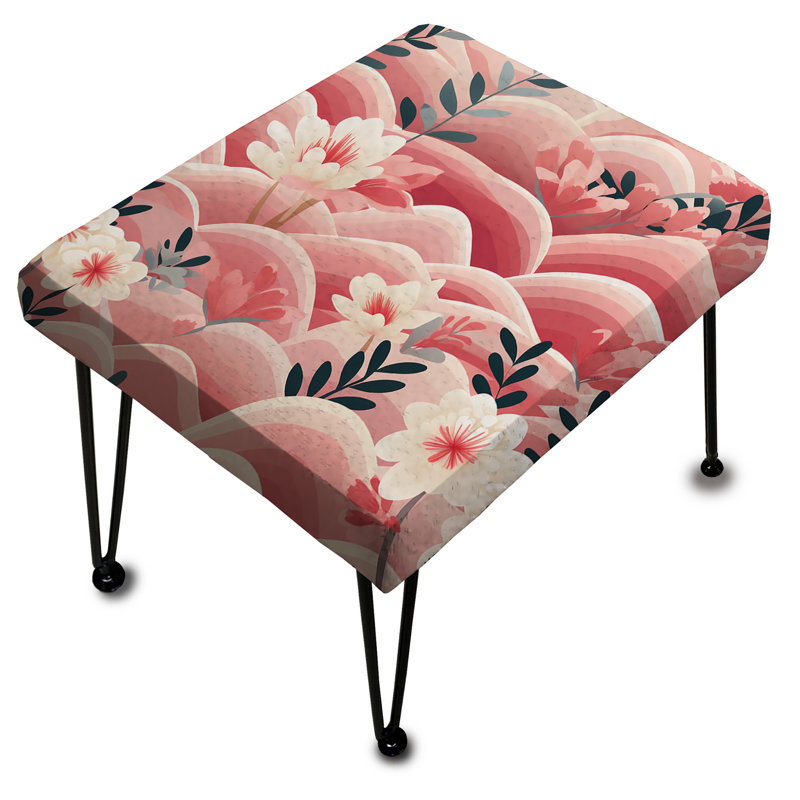Pink And White Floral Hilltop Meadows - Floral Rectangle Ottoman