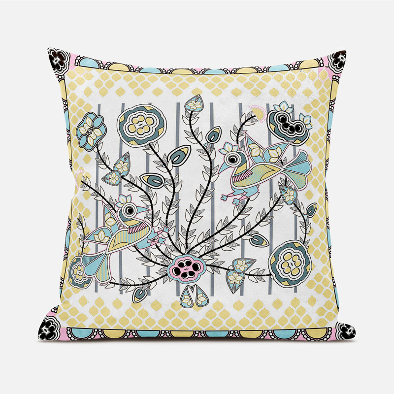  Housse et insert de coussin carré Pond Peacock, 16 po x 16 po, Blanc / jaune / gris
