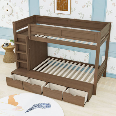 Lit superposé en bois avec 4 tiroirs et garde-robe