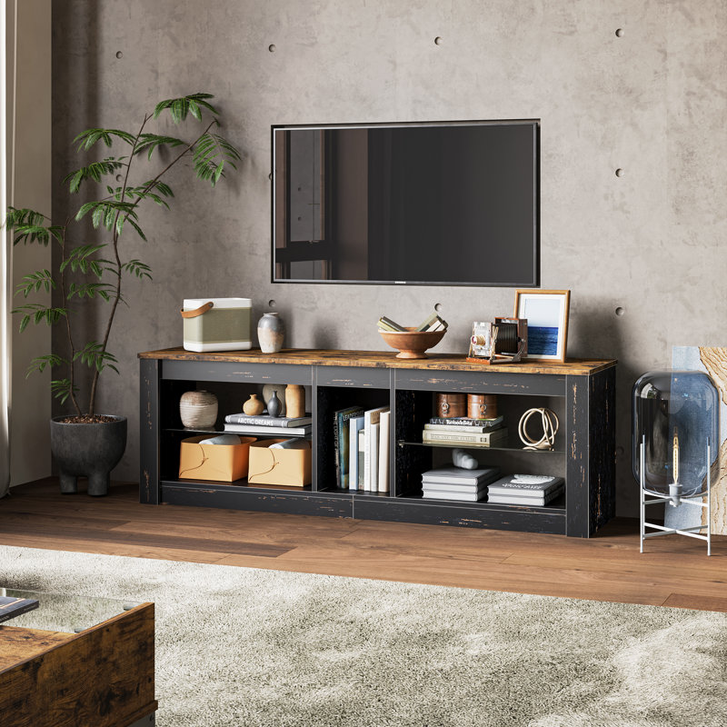 Meuble télé avec tablettes en verre Roika, Brun / noir