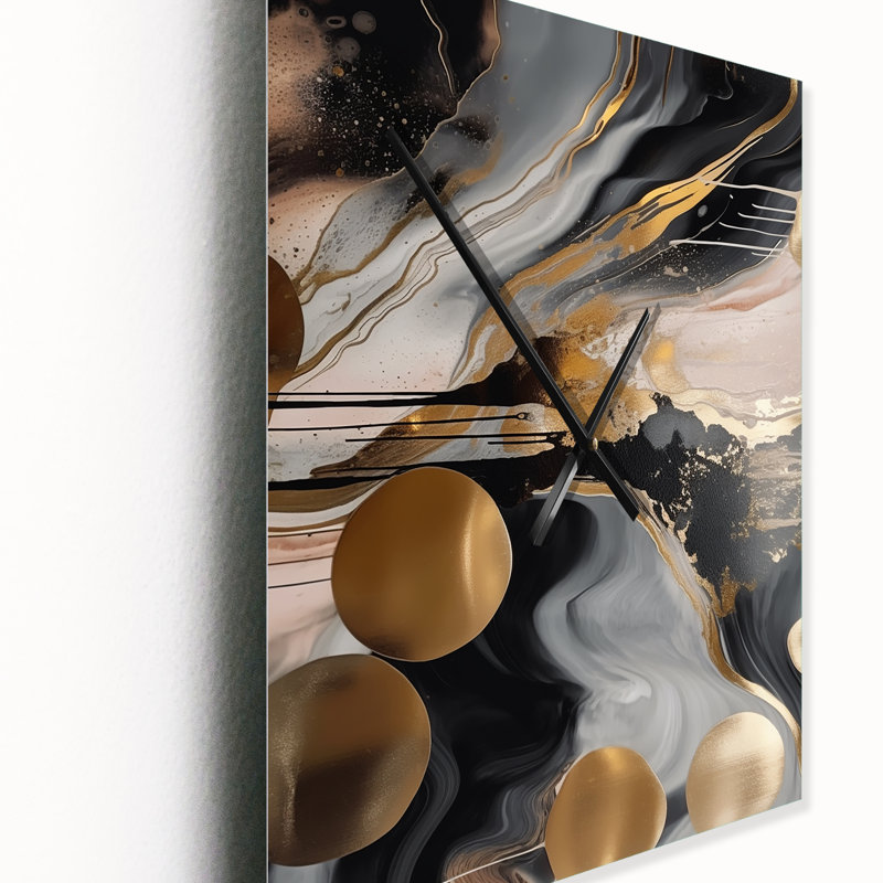 Jalexie - Très grandes horloges murales en marbre abstrait, H 32 po x l 24 po x P 1 po