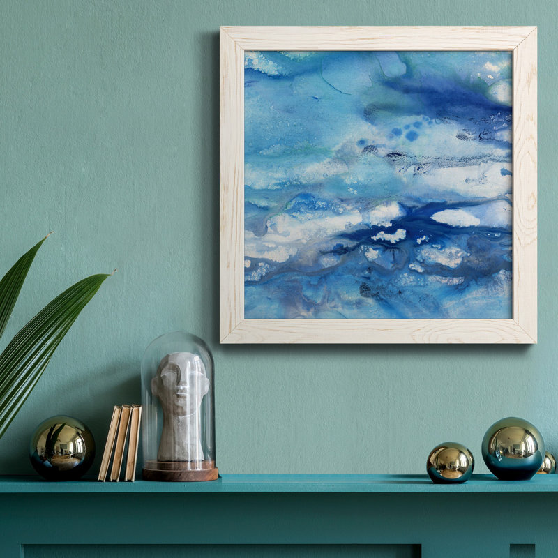 Marbré - peinture sur toile encadrée, Toile encadrée blanc vieilli, H 17 po x l 17 po x P 1,5 po