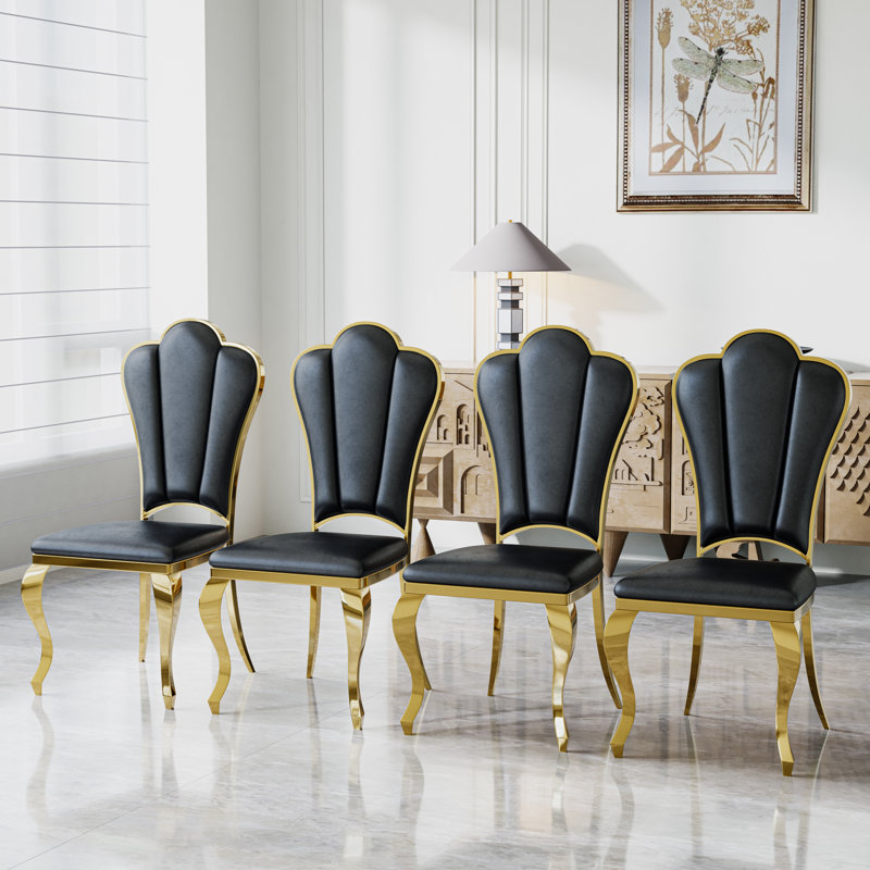 Chaise d'appoint rembourrée en similicuir, 4, Noir, Doré