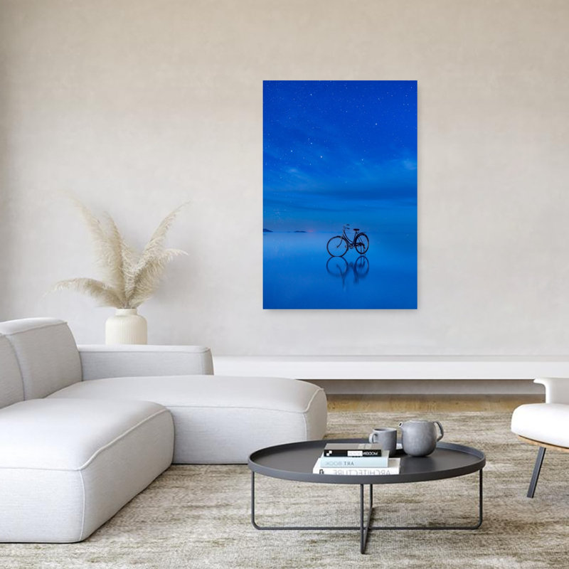Nuit étoilée, bicyclette, réflexion, éthéré, paisible, paysage serein, art mural, H 60 po x l 40 po