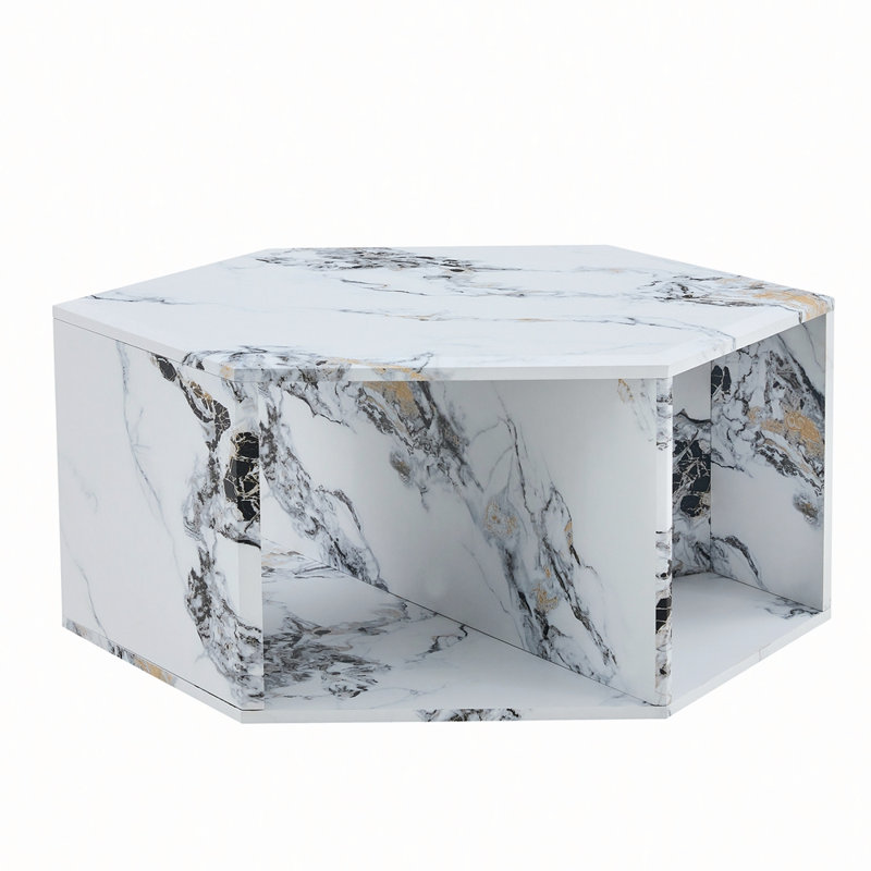 Hexagonal Coffee Table, White, 14" H x 25" W x 21.6" D