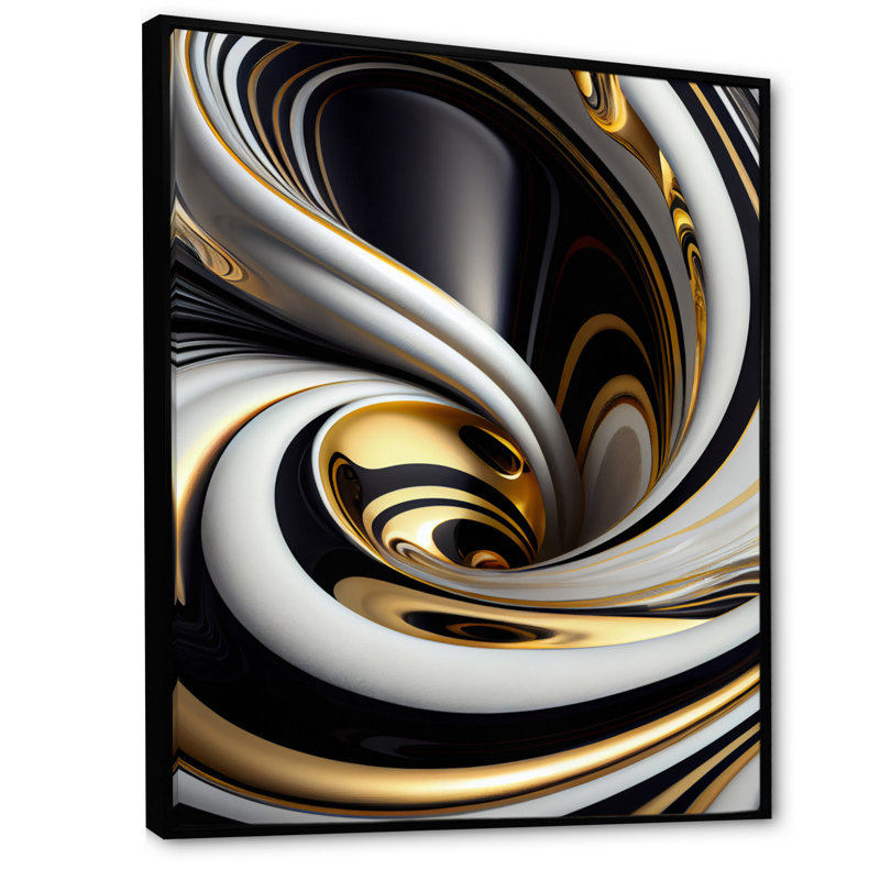 Or noir et blanc vitrail I - abstrait spirales sur toile, art mural, H 32 po x l 24 po, Toile avec cadre flottant, Black